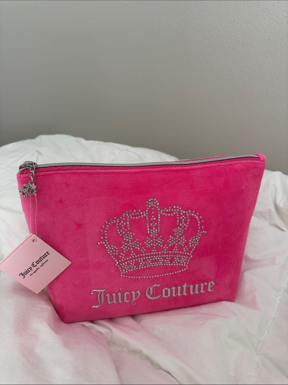 NWT Juicy Couture Hot Pink Velvet Crown Cosmetic Pouch